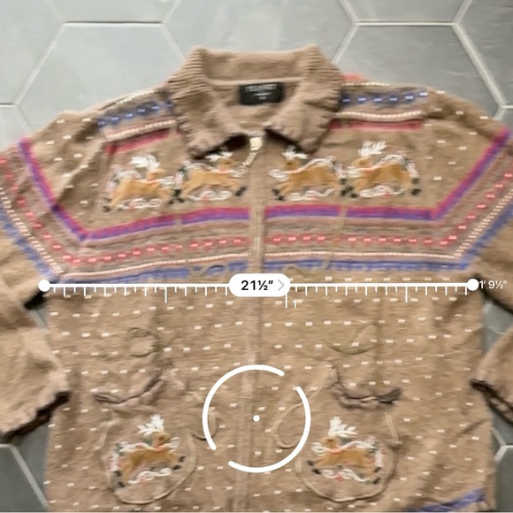 Brown Chunky Knit Reindeer Gloves Fair Isle Zip Cardigan Sweater - Picture 9 of 9